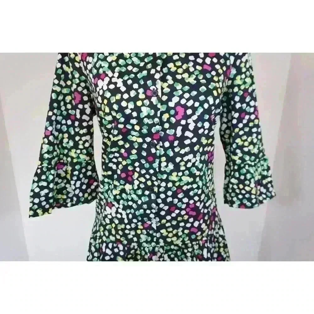 DKNY Drop Waist Printed Cotton Poplin Shirt Dress - Size 10 - Picture 6 of 16
